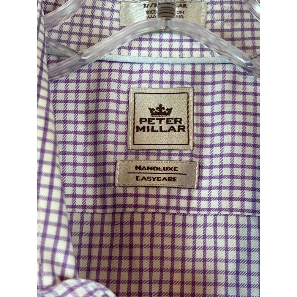 Peter Millar Nanoluxe Easy Care Shirt Mens 17 Regular Purple White Micro Check